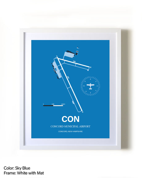 Concord Municipal Airport framed wall art in white frame with mat