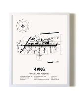 Wolf Lake Airport airport map poster in oak frame