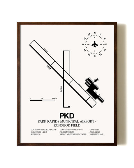 Park Rapids Municipal Airport-Konshok Field aviation print in walnut frame
