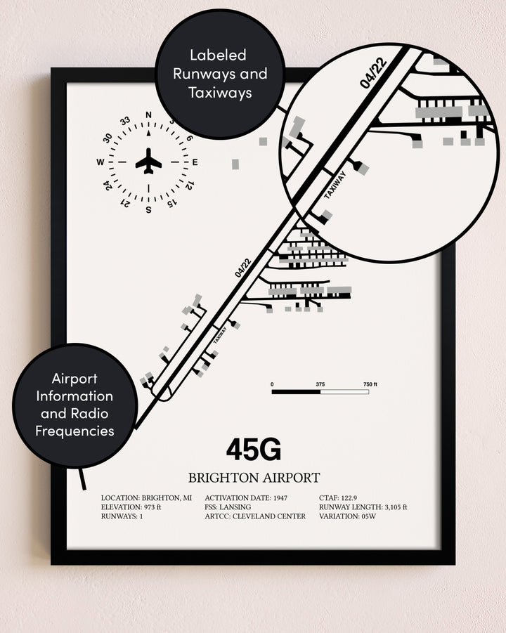 Framed Brighton Airport layout wall art poster