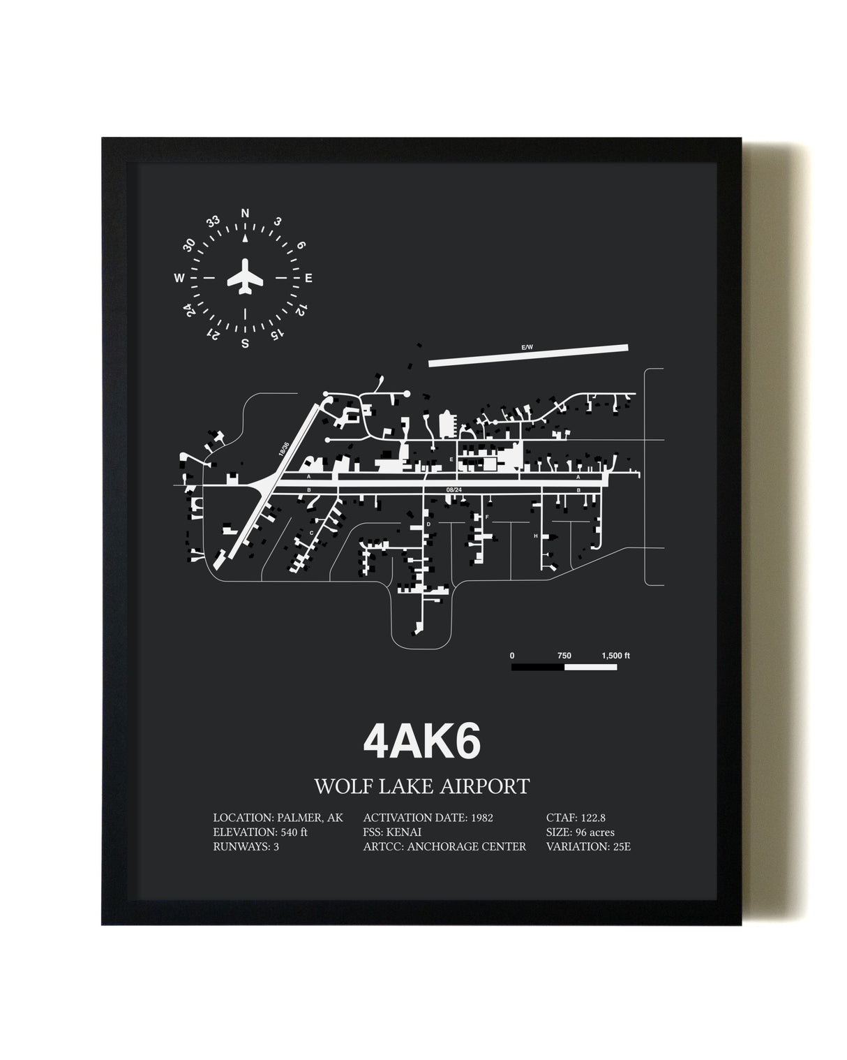 Unframed Wolf Lake Airport map print poster