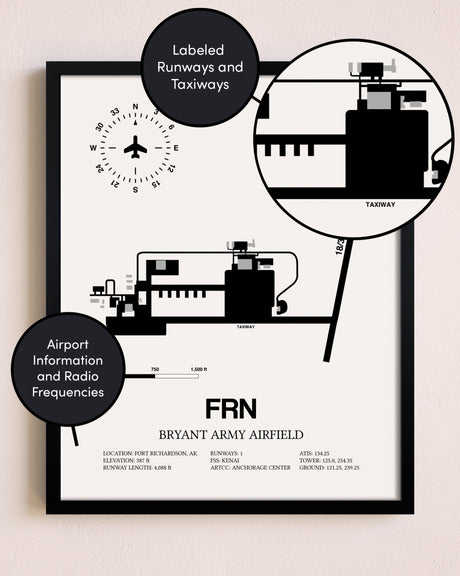 Framed Bryant Army Airfield layout wall art poster