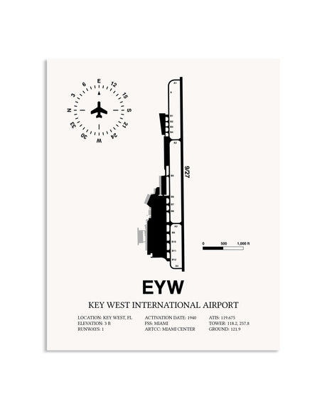 Gray Key West International Airport framed poster displayed in an airplane hangar