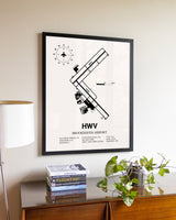 Brookhaven Airport aviation wall décor in black wood frame