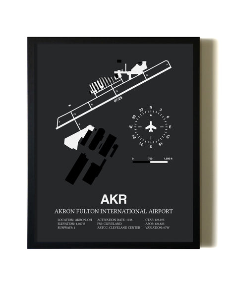 Unframed Akron Fulton International Airport map print poster