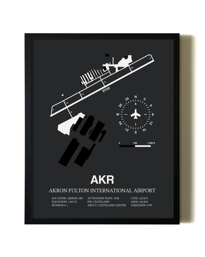 Unframed Akron Fulton International Airport map print poster