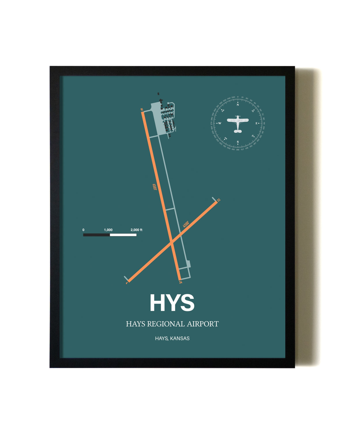 Green Hays Regional Airport aviation wall décor in black wood frame