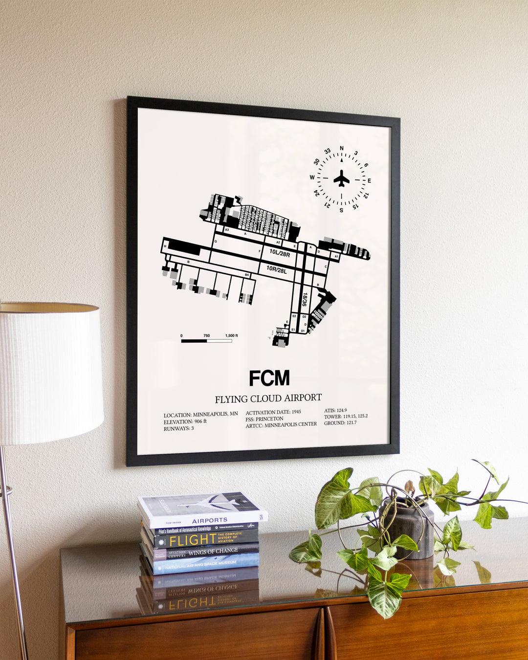 Flying Cloud Airport aviation wall décor in black wood frame