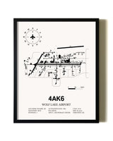 Framed Wolf Lake Airport wall art poster in black frame