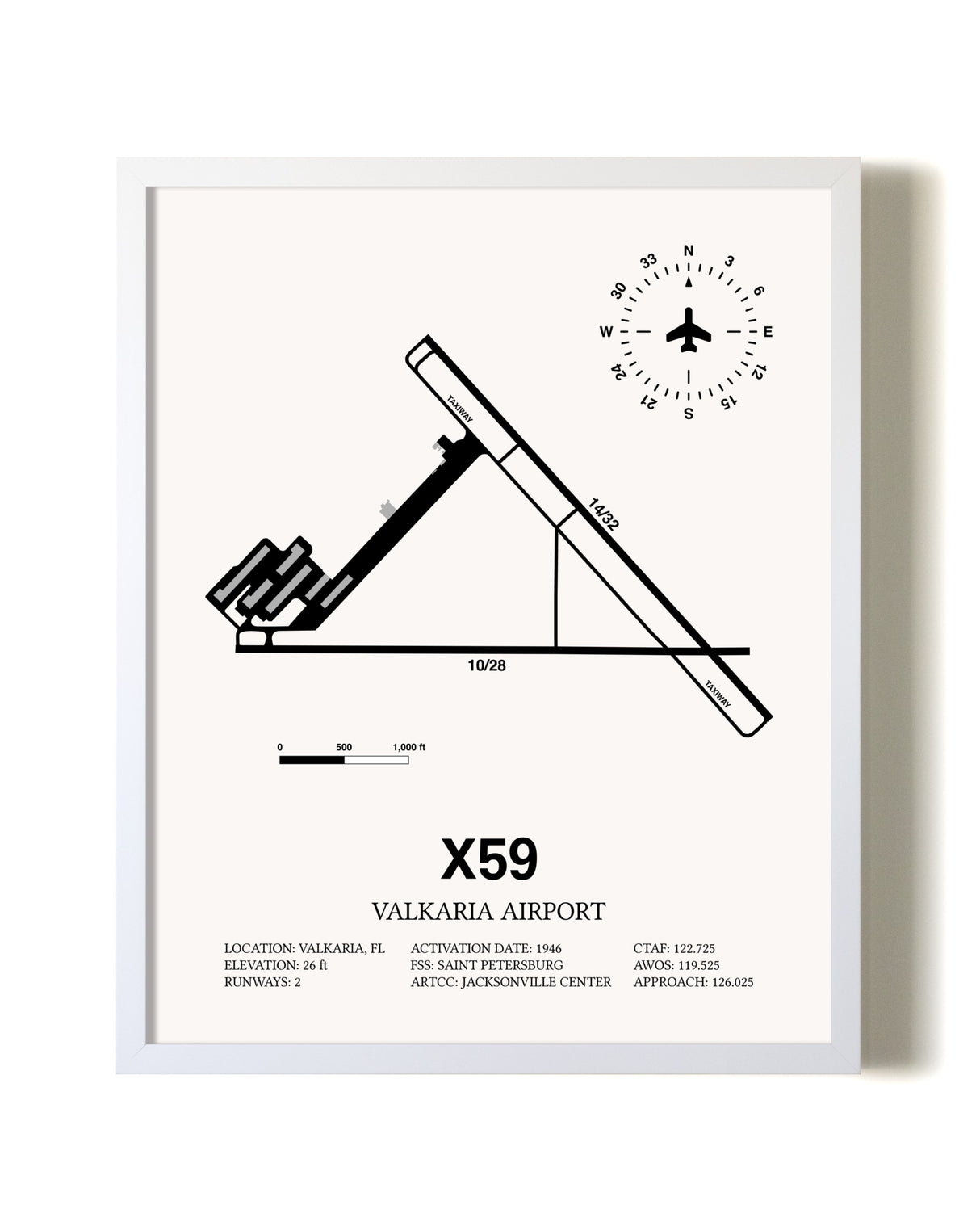 Valkaria Airport airport map poster in oak frame