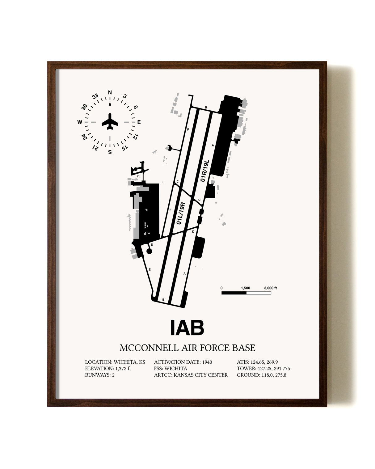 McConnell Air Force Base aviation print in walnut frame