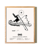 Salinas Municipal Airport framed print in natural wood frame