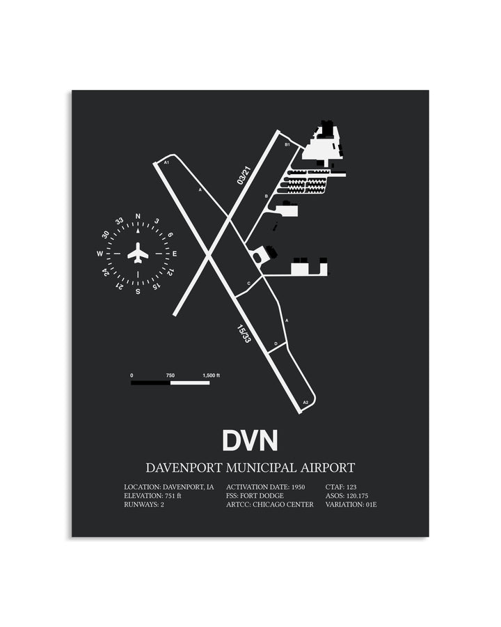Gray Framed Davenport Municipal Airport layout wall art poster