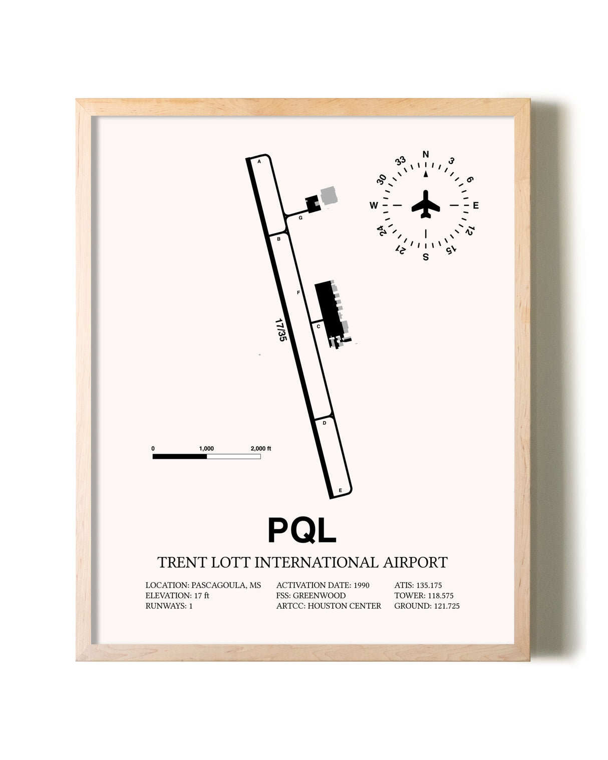 Trent Lott International Airport framed wall art in white frame