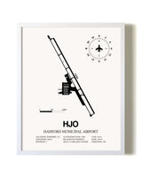 Hanford Municipal Airport airport map poster in oak frame