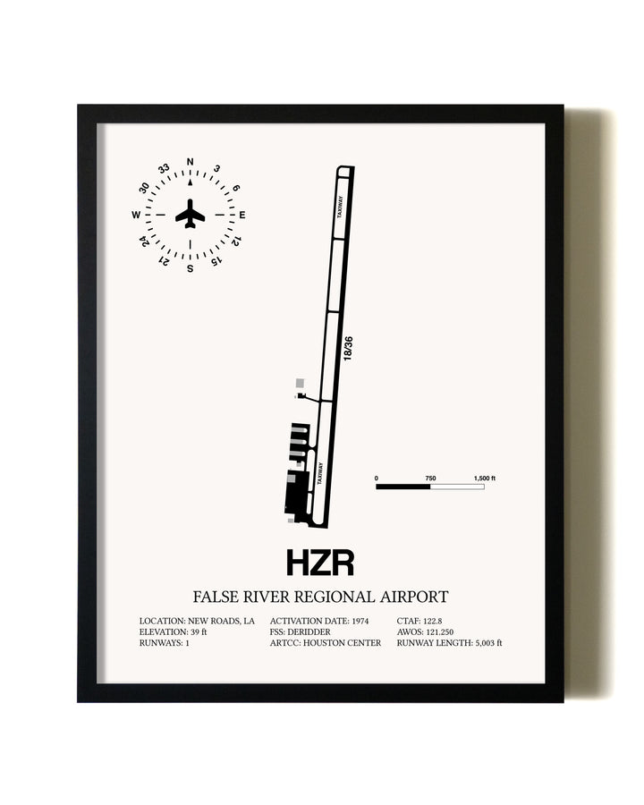 Framed False River Regional Airport wall art poster in black frame