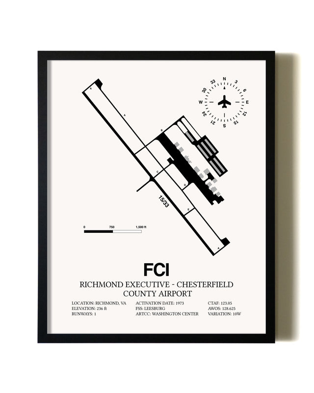 Framed Richmond Executive-Chesterfield County Airport wall art poster in black frame