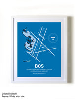 Boston Logan International Airport framed wall art in white frame with mat