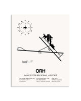Gray Worcester Regional Airport framed poster displayed in an airplane hangar