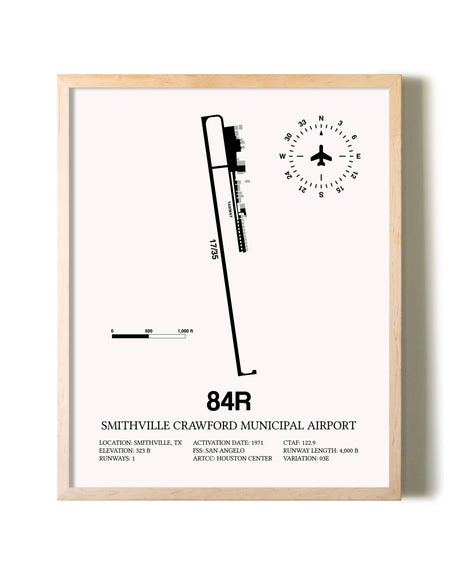 Smithville Crawford Municipal Airport framed wall art in white frame