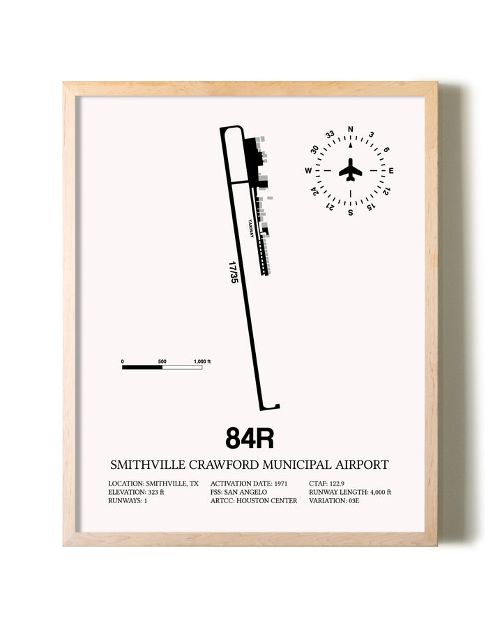 Smithville Crawford Municipal Airport framed wall art in white frame