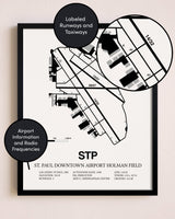 Framed St. Paul Downtown Airport Holman Field layout wall art poster