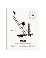 Gray Mobile Regional Airport framed poster displayed in an airplane hangar