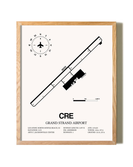 Grand Strand Airport framed print in natural wood frame