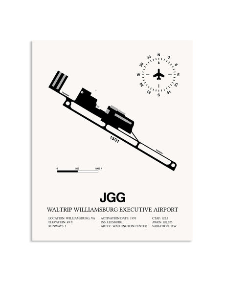 Gray Waltrip Williamsburg Executive Airport framed poster displayed in an airplane hangar