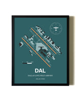 Green Dallas Love Field Airport aviation wall décor in black wood frame