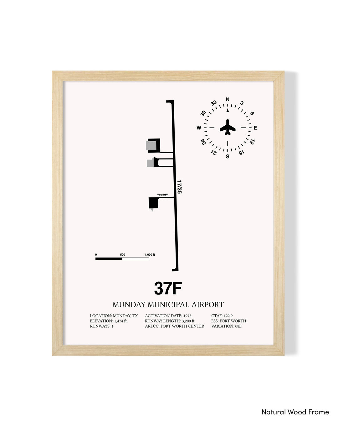 Detailed Airport Map of Munday Municipal Airport (37F) in White with a Natural Frame