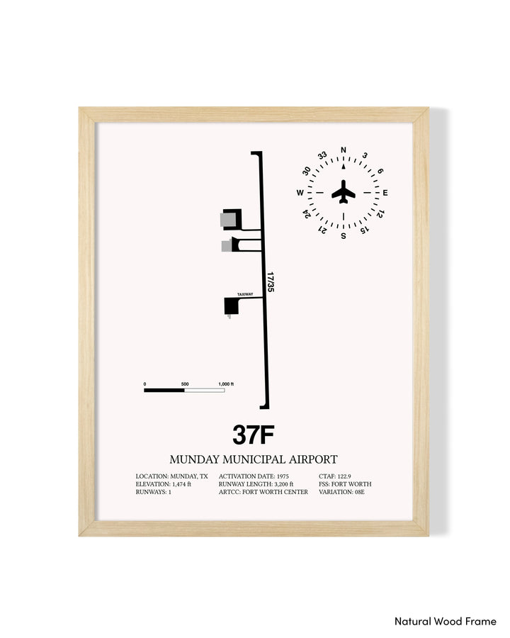Detailed Airport Map of Munday Municipal Airport (37F) in White with a Natural Frame