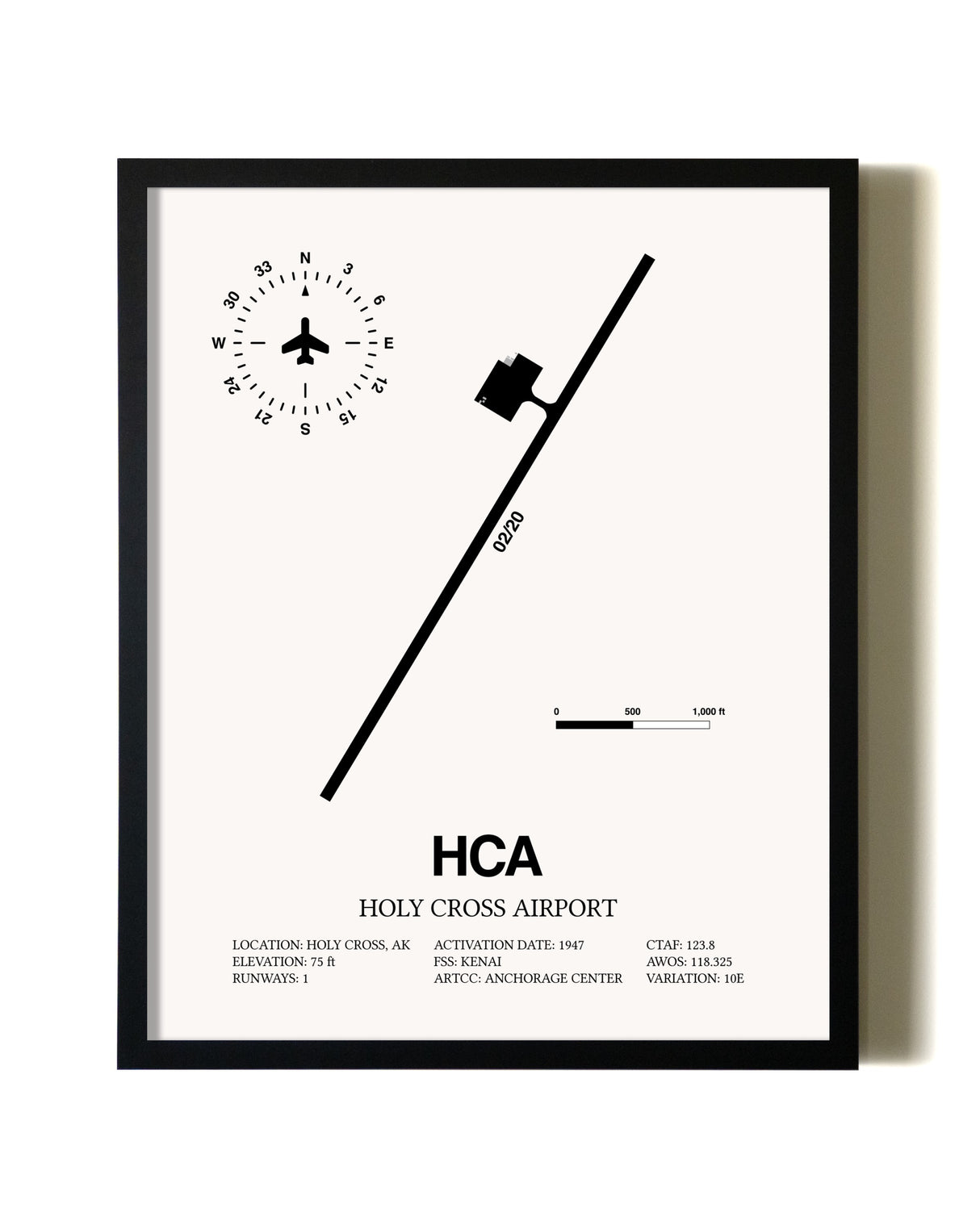 Framed Holy Cross Airport wall art poster in black frame