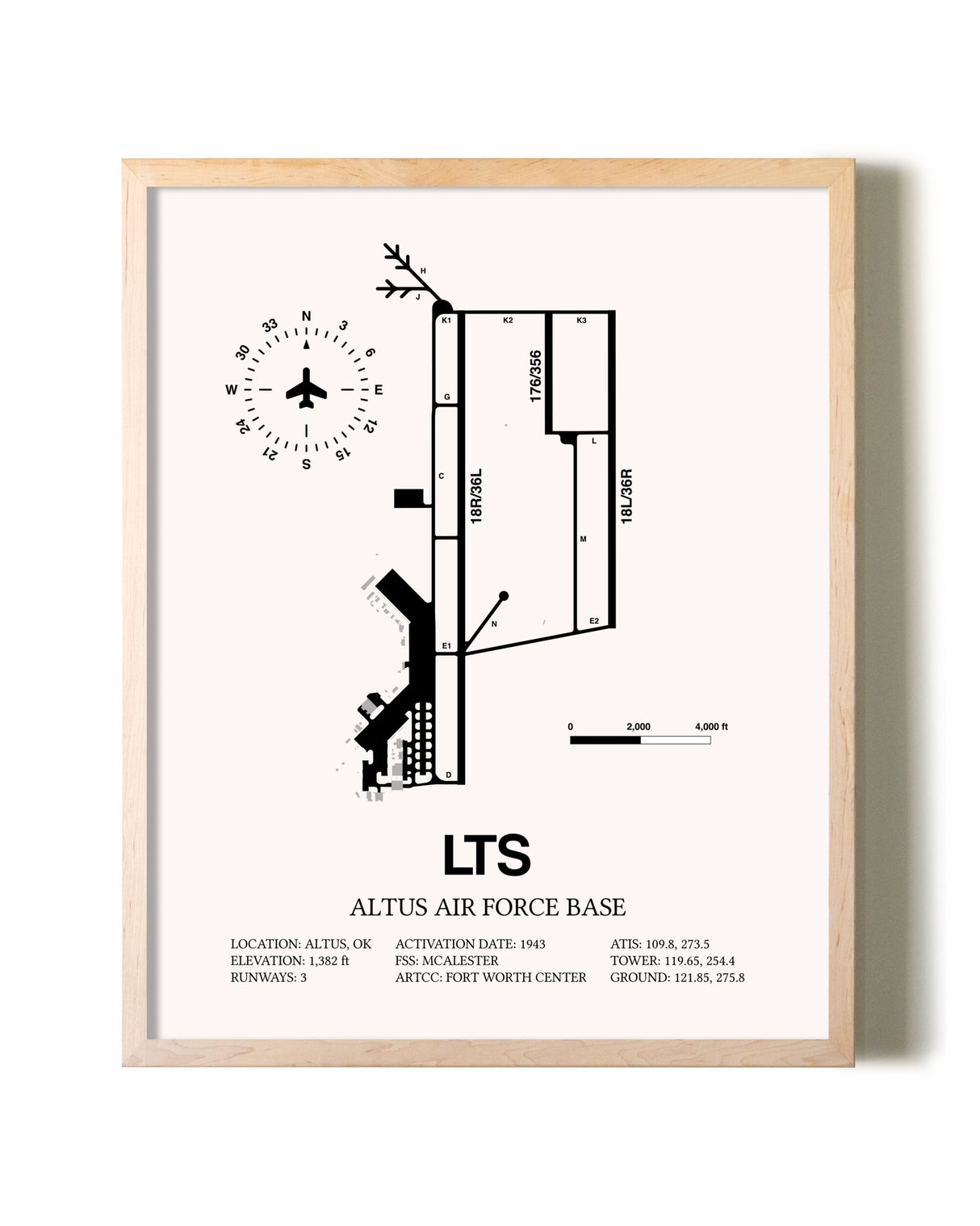 Altus Air Force Base framed wall art in white frame