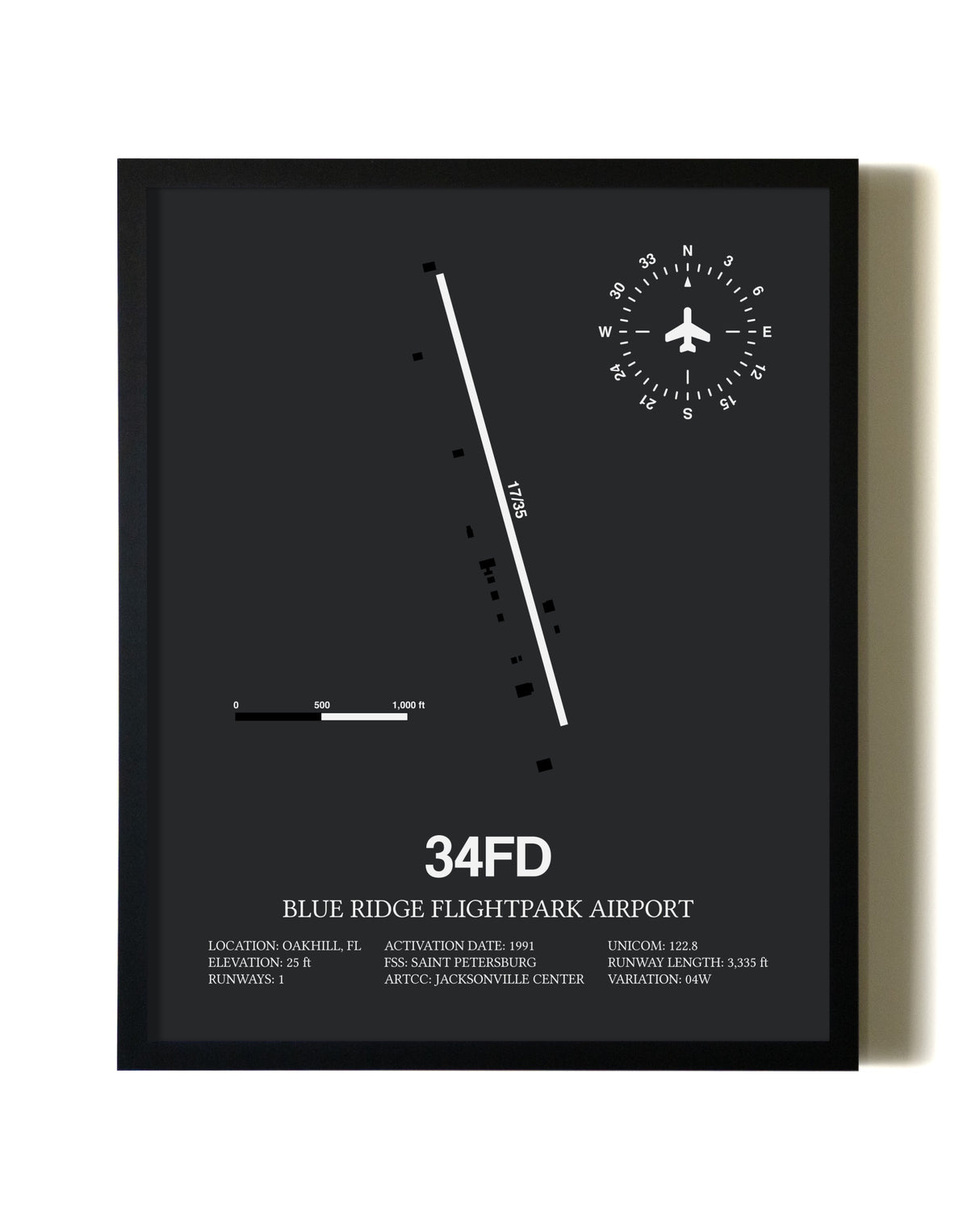 Unframed Blue Ridge Flightpark Airport map print poster