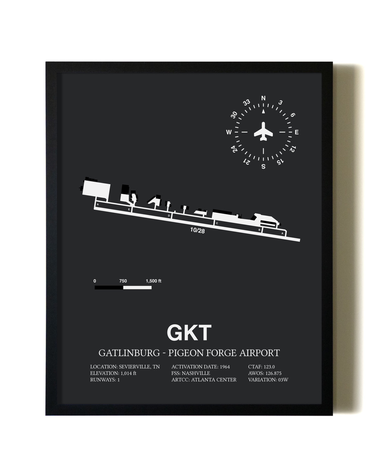 Unframed Gatlinburg-Pigeon Forge Airport map print poster