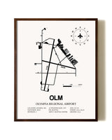 Olympia Regional Airport aviation print in walnut frame