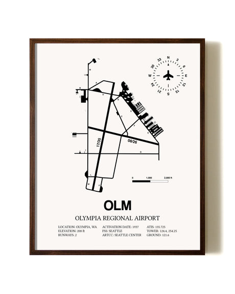 Olympia Regional Airport aviation print in walnut frame