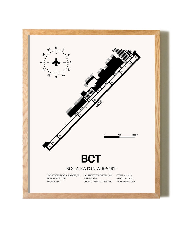 Boca Raton Airport framed print in natural wood frame