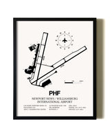 Framed Newport News / Williamsburg International Airport wall art poster in black frame