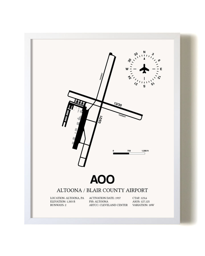 Altoona / Blair County Airport airport map poster in oak frame