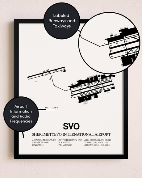 Framed Sheremetyevo International Airport layout wall art poster