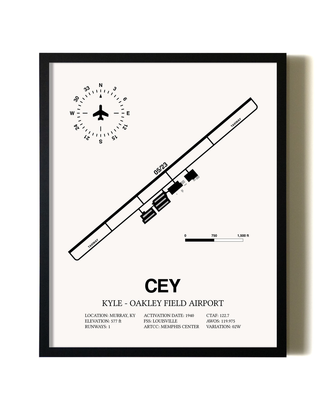 Framed Kyle-Oakley Field Airport wall art poster in black frame