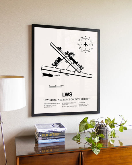 Lewiston / Nez Perce County Airport aviation wall décor in black wood frame