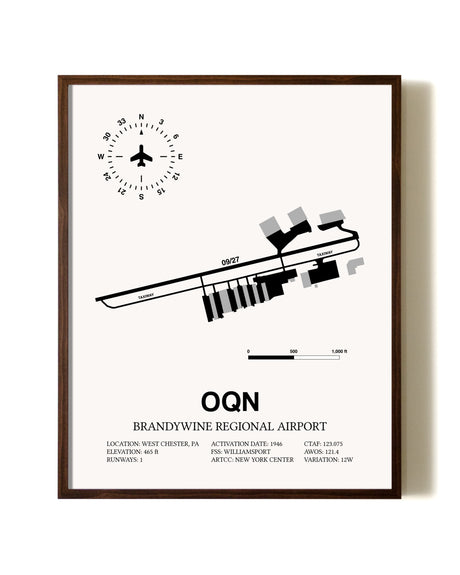 Brandywine Regional Airport aviation print in walnut frame