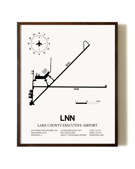 Lake County Executive Airport aviation print in walnut frame