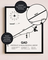 Framed Northeast Alabama Regional Airport layout wall art poster