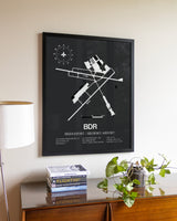 Gray Framed Bridgeport / Sikorsky Airport wall art poster in black frame