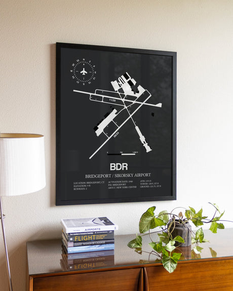 Gray Framed Bridgeport / Sikorsky Airport wall art poster in black frame