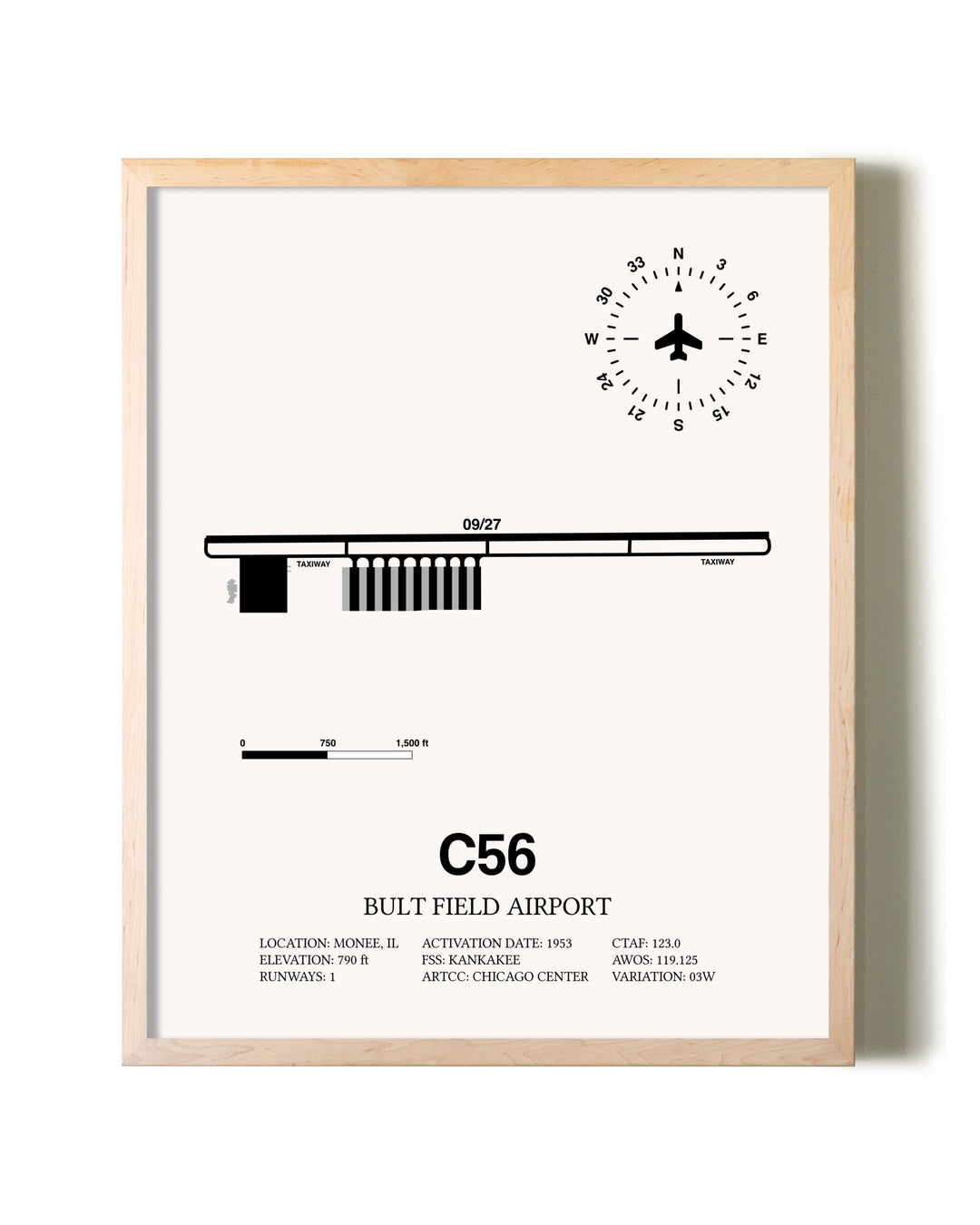 Bult Field Airport framed wall art in white frame